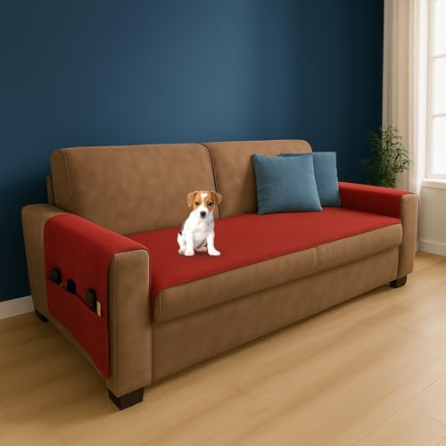 Farè – Runner Copriseduta Divano Impermeabile con Copribraccioli e Tasche Organizer - Copridivano Universale Antimacchia - Ideale per cani, gatti e bambini - Armor Bordeaux