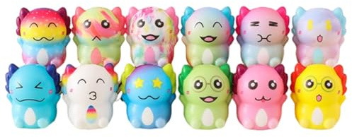 12 PCS Axolotl Squishy, Slow Rebound Stress Relief Toy, Adorable Axolotl Squishies for Kids and Adults, Sensory Play Fidget Toys for Party Favors and Collectors, Squishy Fidget Toys