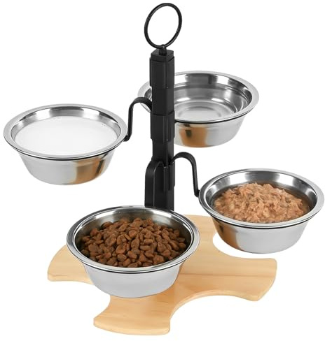 Ciotola per gatti rialzata, ciotola per cibo per gatti, regolabile in altezza, con supporto, 4 x 300 ml, ciotole in acciaio inox, per cani e gatti di piccola taglia