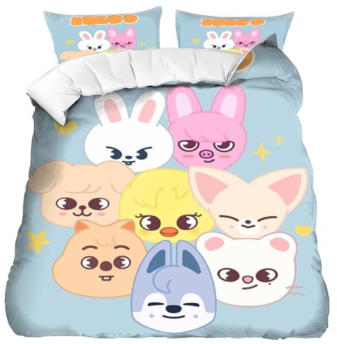 SKZOO Juego De Ropa De Cama, SKZOO Funda De Edredón De 135 x 200 cm, Funda Almohada 75 x 50cm 2 Piezas, para Fans de Grupo Musical Masculino Coreano