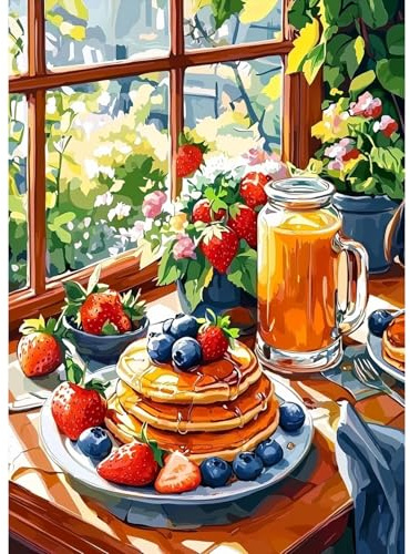 MAXBYE Diamond Painting Erwachsene Kits, DIY Diamond Art Komplett Set Frühstück Essen, Runde Gem Kunst Kunsthandwerk Diamant Bilder Kristall Kreuzstich Home Wall Decor 30x40cm