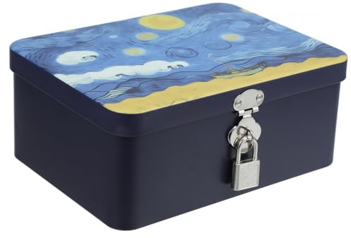 SHINEOFI Star Cookie Jar with Lock Airtight Tinplate Storage Box 6.89X5.12X2.87In Vintage Biscuit Container for Kitchen Counter Candy Treats Portable