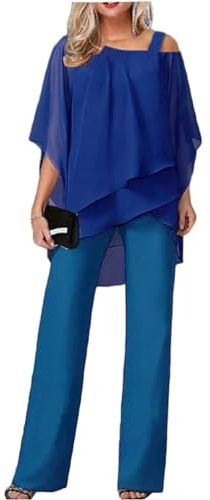 Generisch Traje de pantalón para mujer, elegante, vintage, juego de 2 piezas, traje de noche con tul, camiseta de gasa de dos piezas, camiseta de gasa y cintura alta, cóctel festivo, traje de pantalón