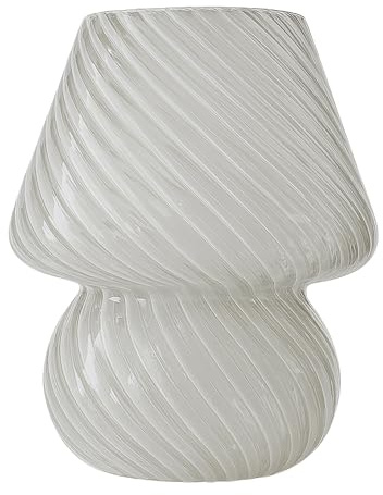 Relaxdays Tischlampe, Pilz Design, Glas, E27, batteriebetriebene Nachttischlampe, HxD: 24 x 16 cm, Touchfunktion, weiß