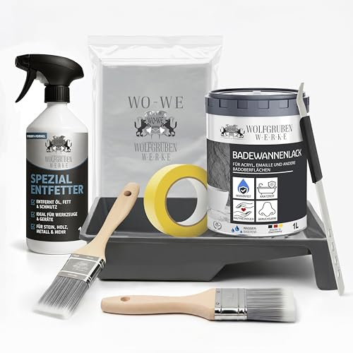 WO-WE 1K Badewannenlack Komplettset Badewannenbeschichtung für Emaille, Keramik, Acryl Weiß 1L