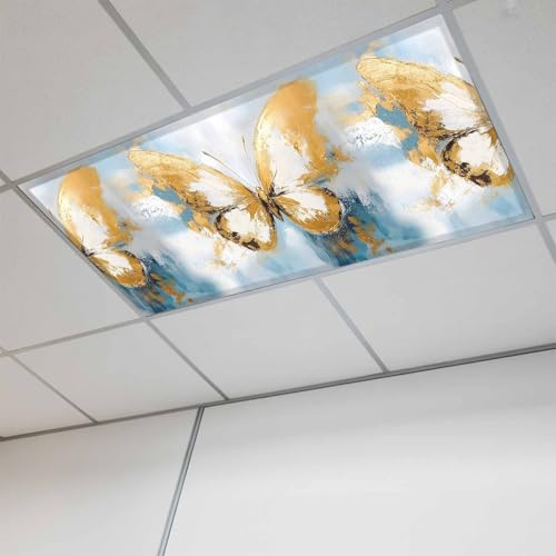 Fluorescent Light Covers, Butterfly Magnetic Light Covers for Ceiling Lights, Abstract Teal Brown Oil Painting Modern Fluorescent Ceiling Shade Filters for Classroom Bedroom Office 4x2Ft x 1PCS