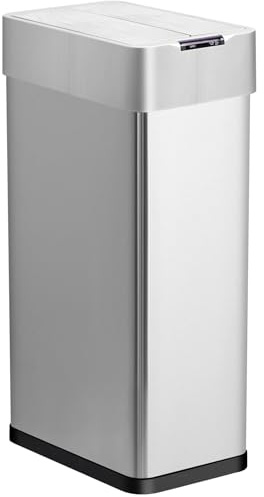 GRANDMA SHARK 70L Automatic Sensor Bin, Stainless Steel Touchless Rubbish Bin with Adjustable Infrared Sensor, Waterproof Kitchen Waste Bin with Soft Close Lid, Silver