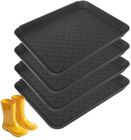 4 Stück Schuhabtropfschale,Schuhmatte Abtropfwanne 35 x 27.5 x 3 cm, Rutschfeste Kunststoff Schuhwanne, Geeignet für die Regenzeit, Kann als Schuhregal, Hundenapf, Farbbehälter, verwendet werden etc