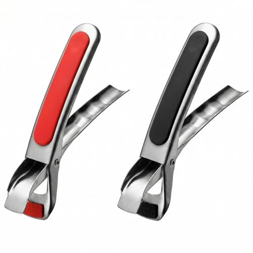 Kitchen Tongs 2 Pack, Hot Plate Gripper with Silicone, Anti Scald Bowl Gripper Stainless Steel, Air Fryer Tongs, Silicone Tongs Red+Black for Oven Microwave