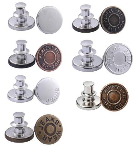 Botones sin coser, 14 unidades, juego de botones de mezclilla, 17 mm, botón ajustable para pantalones para cintura de pantalones, botones de presión sin coser, botón de repuesto para reparación de