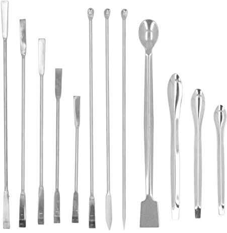 Beufee Espátula de Laboratorio de Acero Inoxidable, 12 Piezas Cuchara de Muestreo de Laboratorio Micro Cuchara Juego de Micro Cuchara Cuchara de Muestreo Larga para Experimento