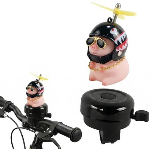Fahrradklingel Lustig Rosa Schwein, Mit Hai Helm & Propeller, Super Laut Fahrradhupe, Wasserfest Rostfrei, Für Fahrrad Roller Laufrad