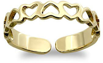 Jewelco London Ladies Solid 9ct Yellow Gold Cut Out Love Hearts Inversion Pattern Open Toe Ring