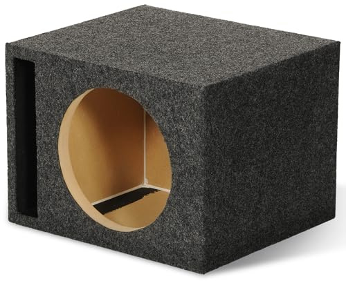 Q Power Single Car Audio Subwoofer Box with Dual-Vented Design, Fits Most 12-Inch Subwoofers – Deep Bass MDF Enclosure for with Charcoal Gray Carpet, Tuned to 42 Hertz, 1.65 Cu Ft Air Space