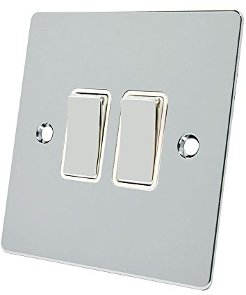 Alliance Electrical FPC2GSWIWC 10 A 2 Gang 2 Way White Insert Flat Metal Rocker Light Switch - Polished Chrome