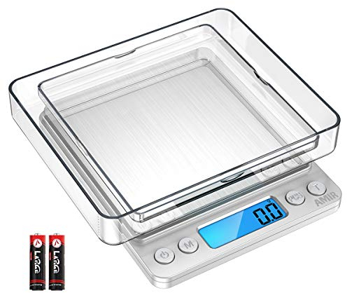 AMIR Digital Kitchen Scale, 3000g 0.01oz/ 0.1g Pocket Coffee Scale, Mini Food Scale, Pro Electronic Jewelry Scale with Back-Lit LCD Display, Tare & PCS Functions, Stainless Steel, Batteries Included