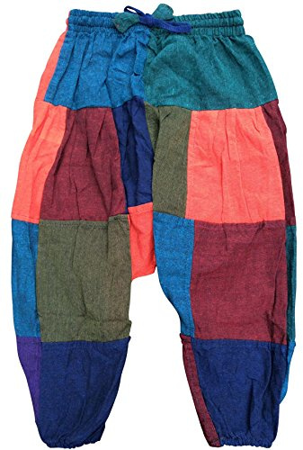 SHOPOHOLIC FASHION Infantil Hippy Harén Holgado Boho Pantalones Hippy Coloridos Infantil Retro Cómodo Pantalones - Liso Parche, X-Large