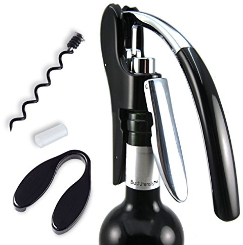 Best Utensils Professional Zinc Alloy Power Wine Opener Octopus Premium Rabbit Lever Corkscrew with Bonus Foil Cutter Waiter Bottle Openers Kit, Black