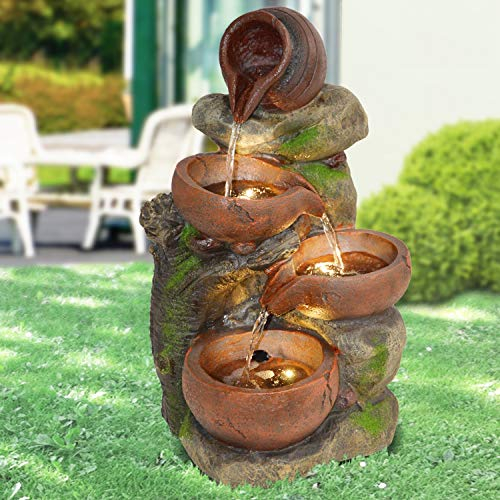 Gartenbrunnen Brunnen Zierbrunnen Zimmerbrunnen Brunnen mit LED-Licht 230V Wasserfall Wasserspiel für Garten, Gartenteich, Terrasse, Teich (003)