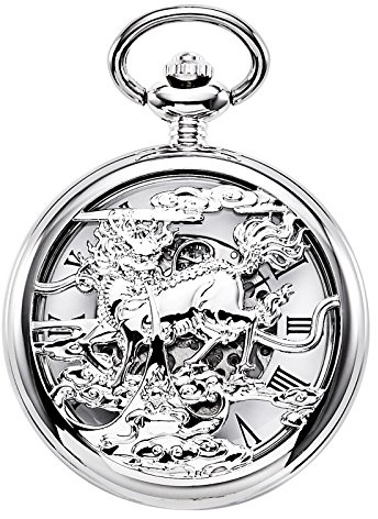 TREEWETO Reloj de bolsillo unisex con cadena, analógico, cuerda manual, unicornio, esqueleto Kylin, color plateado, Silver069, Clásico