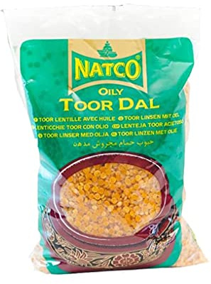 Natco Oily Toor Dal | Ingrédient Dhal essentiel | Longue durée de conservation | Fantastique source de protéines et de glucides | Délicieux au roti ou au riz | Pois jaunes fendus | Sac de 2 kg