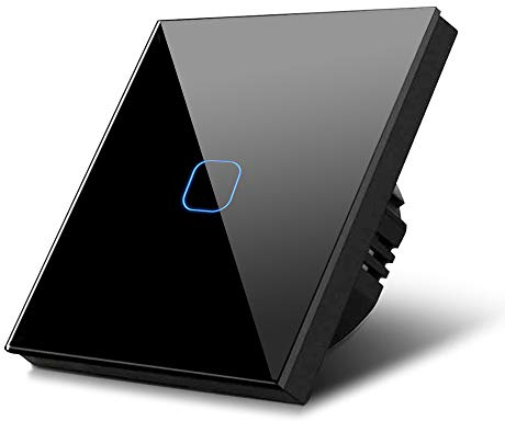 Maclean MCE701B Touch Lichtschalter Wandschalter Glas Schalter mit farbwechsel LED Hintergrundbeleuchtung Einbauschalter 85x85mm (1-Fach Eckig, Schwarz)