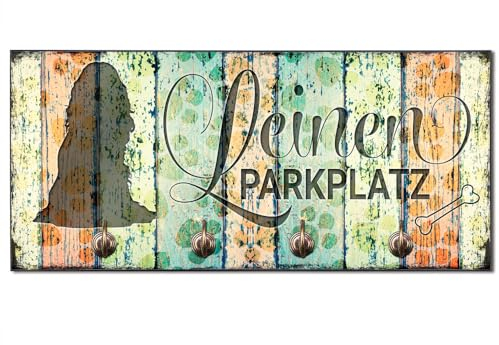 Cadouri Design-Hundegarderobe » Leinen Parkplatz « mit Hunde-Silhouette (Cocker Spaniel) Wandhaken Hund┊Wandgarderobe, Leinenhalter, Hakenleiste