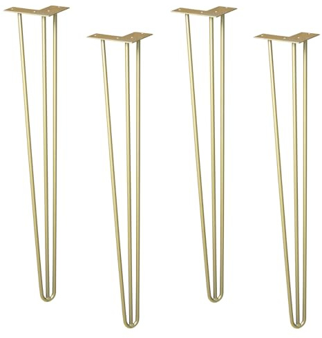 WAGNER Möbelbeine/Tischbeine/Möbelfüße - Hairpin Legs 4er Set - Retro - Stahl pulverbeschichtet Gold, 12 x 12 x 71 cm, Beine konisch/schräg verlaufend, integrierte Anschraubplatte - 12827504