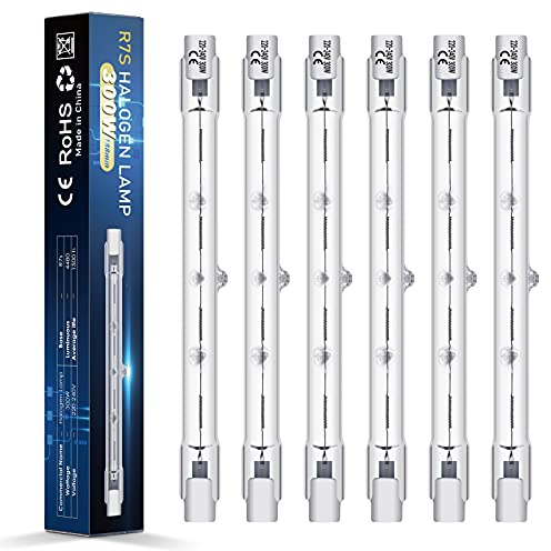 BROTOU 6 Pack 300W 2800K Warm White Eco Halogen R7S Halogen Bulbs, 4480LM, 1500Hrs, Dimmable, 360° Beam Angle, CE & ROHS Approved