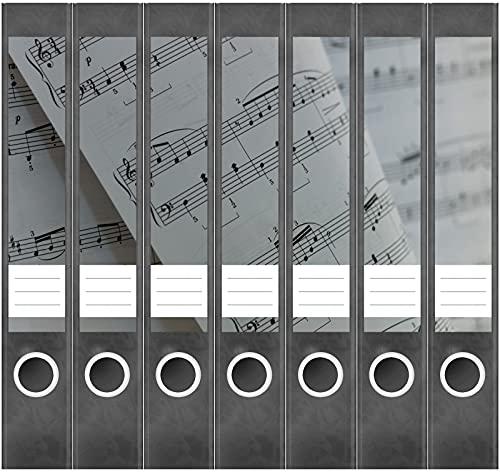 Etiketten für Ordner | Notenblätter Musik | 7 Aufkleber für schmale Ordnerrücken | Selbstklebende Design Ordneretiketten Rückenschilder