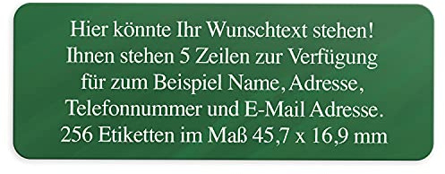 Adress-Aufkleber | PERSONALISIERT | 256 Stück | kleine Etiketten mit Wunsch-Text dunkles grün | Schrift Weiß | für Namen und Adressen
