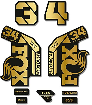 STAR SAM Autocollants compatibles avec fourche vélo Fox 34 Factory Step Cast 2022 Chrome or 1 CMT