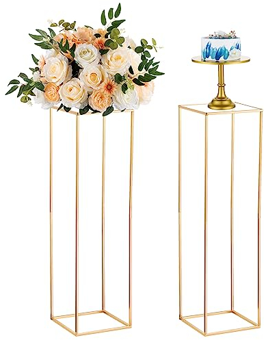 Nuptio Vaso D'oro per Centrotavola di Nozze - 2 Pezzi Centrotavola D'oro Alti 100cm per Tavoli Centrotavola Geometrici Fiori Stand Vasi A Colonna Metallo per Matrimoni Festa Compleanno Decorazione