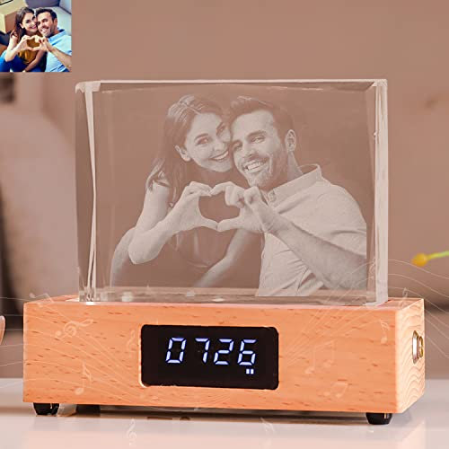 Foto personalizada personalizada, decoración de regalo creativa, caja de música con bluetooth de cristal luminoso con pantalla de reloj para enviar regalos de boda de aniversario a novias y amigos