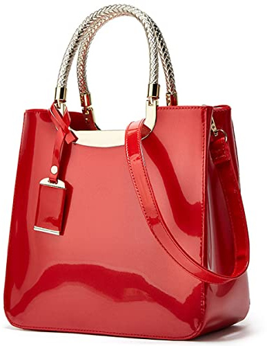 XingChen Borsa a tracolla da donna in pelle verniciata lucida, borsa da sera con manico superiore, borsa a tracolla per feste