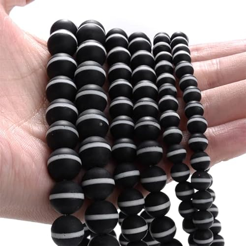 Natursteinperlen Schwarze Serie Achate Tigerauge Lava Dzi Türkise Jaspis Lose Perlen 4 6 8 10 mm für die Schmuckherstellung Armband-Weiße Linie Achate, 10 mm 34 bis 35 Stk