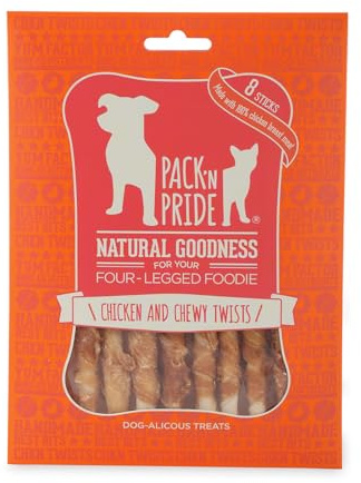 PACK'N PRIDE Dog Treats, 1 Pack*90g Rawhide Dog Chews for Small&Medium Dogs, Natural Chicken Twists Breast Meat, Low-fat