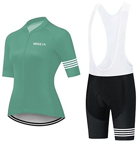 Damen Fahrradtrikot Set, Outdoor Kurzarm Radsport-Shirt+20D Gel Gepolsterte Kurze Hose Fahrradhose Atmungsaktiv Schnelltrocknend