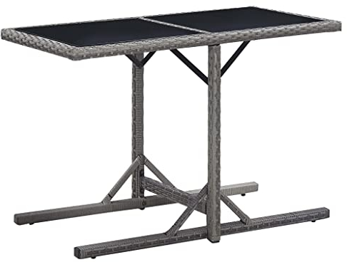 FIRBNUS 110x53x72 cm Balkontisch mit Gummierten Ecken und Glastischplatte Couchtisch Terrassentisch Gartentisch Dining Table Kaffeetisch Esstisch Anthrazit Teetisch Stahlgestell und Poly Rattan