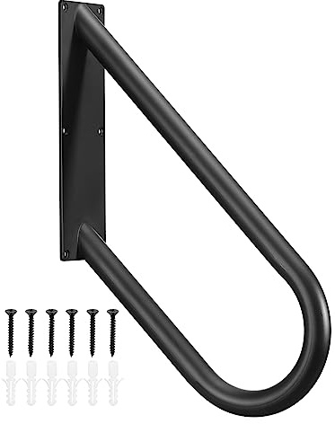 Sourcing Map U-Shaped Stair Handrails for Outdoor Steps, Wall Mount Handrails for 1-2 Steps - 18 Length, 16.5 Height - Black