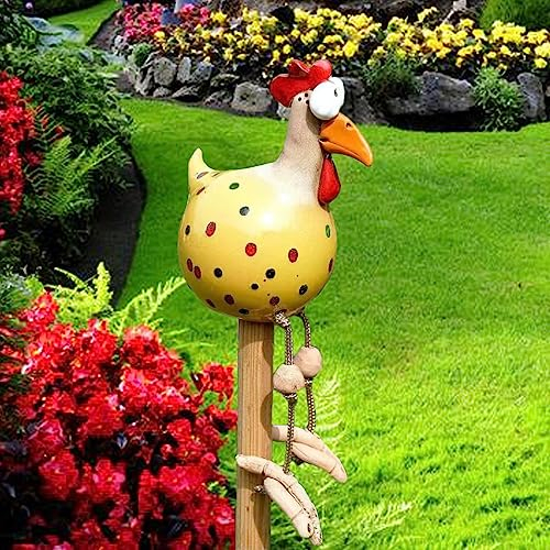 DYOUen Huhn Deko Garten Handarbeit Gartenstecker Weihnachten Hahn Gartenstatue Henne Gartendeko Hühner Gartenfigur Harz Gartendekoration, fur Outdoor Balkon Wohnzimmer (Gelb)