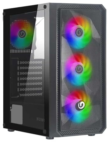 Nuwo Rodan R602 Nero Case ATX per PC Gaming, Supporta E-ATX, 0.50MM SPCC con 4 Ventole LED ARGB Indirizzabile Frontale Mesh e Pannello Laterale in Vetro Temperato