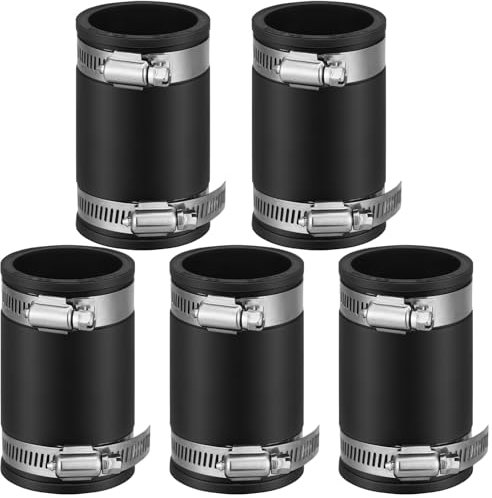Pangda 5 Pcs Flexible TPE Coupling with Stainless Steel Clamps for Plastic and Copper Plumbing Connections, High Temperature Resistant Material, Black (Fit 1 Inch Pipe)