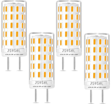 JSVSAL GY6.35 LED Bulb,T4 JC Type Bi-pin Base,AC 120V Daylight White 5000K,5W Equivalent to 40-50W G6.35 GY6.35 Halogen Xenon Incandescent Replacement Bulb,Not Dimmable,4 Pack