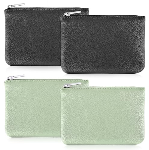4-teiliges Münzgeldbörsen-Set, kleine Geldbörsen, kleine Geldbörsen für Damen, Münzgeldbörse, Mini-Beutel, kleine Münzbörse für Damen, Kreditkarten-Headset, Lippenstift-Organizer (Schwarz + Grün)