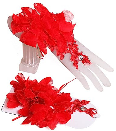 LIFKOME Hochzeitshandschuhe Für Damen Koreanische Brauthandschuhe Mit Spitze Und Blumenmuster Dehnbar Für Hochzeit Und Feiern