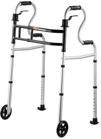 VEVOR Andador Plegable con Ruedas 3 en 1 con Asistencia Estar de Pie con Altura y Ancho Ajustables, Aluminio Liviano para Personas Mayores Discapacitadas, hasta 203 kg(535-610) x 380 x (790-965) mm