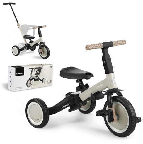 KikkaBoo FLIP Dreirad ab 1 Jahr mit Schubstange - Bis zu 5 Jahre, Laufrad 5-in-1, Umwandelbares Kinderdreirad zum Laufrad mit oder ohne Pedale, verstellbar und umbaubar, Beige