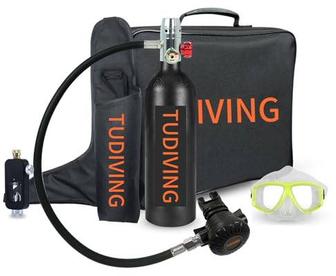 TUDIVING Tragbare Mini Tauch Flasche Sauerst Off Flasche Taucher zum tauchen Mit 15-20 Minuten Tauchen Sauerst Off Tank Taucher 1L S400 Set Tauchausrüstung (S400-C4-Black)