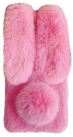 Tivenfezk Nadoli kaninfodral för Motorola Moto E14/G04/G24, vinter plysch Kawaii kaninöra fuskpäls hår mjukt fodral flexibelt kvinnor flickor 3D tecknad söt fluffig lurvig stötfångare fodral